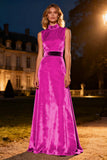 Pink High Neck Velvet Long Formal Dress