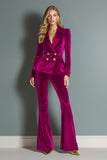 2-Piece Velvet Double Breasted Royal Blue Women Business Suits