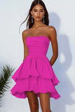 Strapless Ruffle A Line Sky Blue Graduation Dress