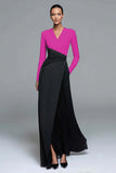Black and White V-Neck Formal Dress with Long Sleeves