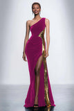 One Shoulder Velvet Sequin Mermaid Black Tie Dress With Slit