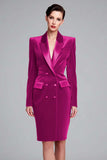 Velvet Red Peak Lapel Pencil Work Dress