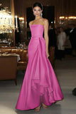 Pink Satin Sheath Strapless Gala Dress with Waist Sash