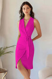 Blue Sheath Midi Work Dress with Sash
