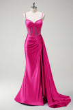 Royal Blue Mermaid Beaded Corset Prom Dress with Sash