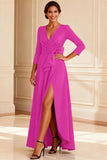 Burgundy A Line Bowed V Neck Mother of the Bride Dress