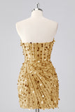 Fuchsia Corset Strapless Beaded Homecoming Dress with Sequins