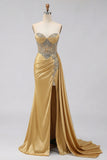 Sweetheart Mermaid Mint Green Beaded Satin Prom Dress With Slit