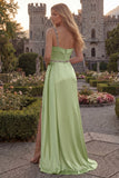 Sparkly One Shoulder Dark Green Ruched Prom Dress