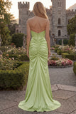 Strapless Burgundy Mermaid Satin Ruched Maxi Prom Dress