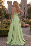 Strapless A Line Satin Fuchsia Maxi Prom Dress