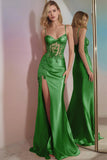 Corset Appliqued Mermaid Golden Prom Dress With Slit