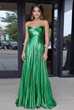 Gold Sweetheart Metallic A-Line Pleated Long Prom Dress