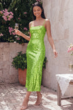 Sparkly Gold A Line Midi Wedding Guest Dress