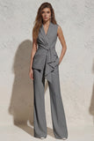 Notched Lapel White Sleeveless Women Suits with Sash