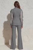 Ruffled Notched Lapel 2 Piece White Women Suits with Pockets