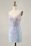 Light Blue Corset Appliqued Bodycon Homecoming Dress with Sequins