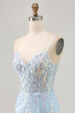 Light Blue Corset Appliqued Bodycon Homecoming Dress with Sequins