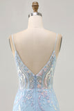 Light Blue Corset Appliqued Bodycon Homecoming Dress with Sequins