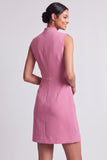 Pink Bodycon Sleeveless Single Breasted Mini Work Dress