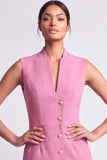 Pink Bodycon Sleeveless Single Breasted Mini Work Dress