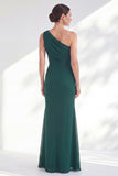 One Shoulder Green Mermaid Ruched Formal Dress