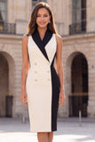 Black White Shawl Lapel Bodycon Work Dress