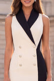 Black White Shawl Lapel Bodycon Work Dress