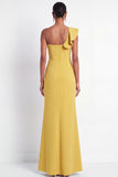 One Shoulder Yellow Mermaid Ruffled Maxi Formal Dress