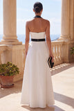 Halter A Line Black White Maxi Formal Dress with Sash