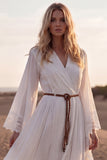 Long Sleeve White A Line Lace Maxi Boho Wedding Dress