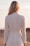 White Ruched Long Sleeve A Line Wedding Dress