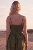 Green A Line Pleated Lace Maxi Casual Dress