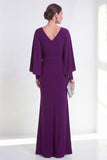Purple Mermaid Long Sleeve Maxi Mother of the Bride Dress