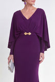 Purple Mermaid Long Sleeve Maxi Mother of the Bride Dress
