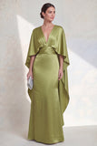 Green Satin Mermaid Ruched Mother of the Bride Dress with Cape