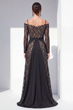 Cold Shoulder Black Lace A Line Maxi Mother of the Bride Dress