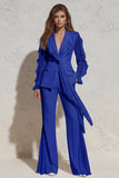 Ruffled Notched Lapel 2 Piece White Women Suits with Pockets