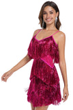 Tiered Fuchsia Fringed Sheath Homecoming Dress