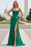 Dark Green Strapless Corset Mermaid Satin Prom Dress