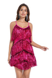 Tiered Fuchsia Fringed Sheath Homecoming Dress