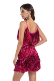 Tiered Fuchsia Fringed Sheath Homecoming Dress