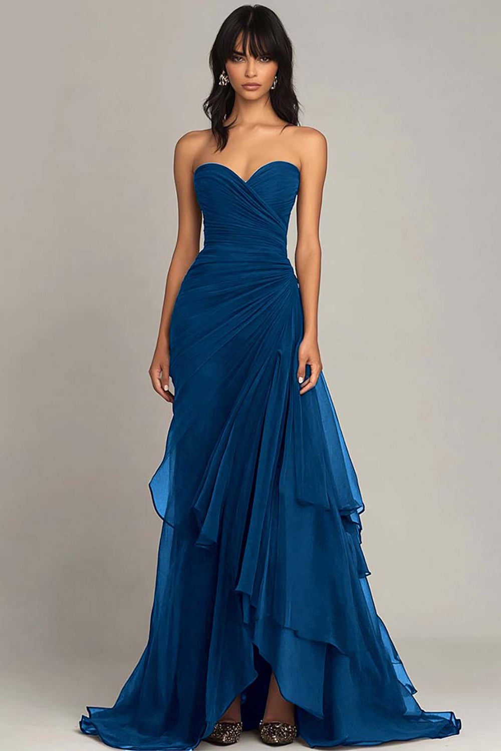 Berylove Women Dark Brown Sweetheart Ruffled Formal Dress Ruched Strapless Mermaid Evening Dress Berylove Women Dark Brown Sweetheart Ruffled Formal Dress Ruched Strapless Mermaid Evening Dress