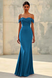 Mermaid Off Shoulder Purple Chiffon Long Formal Dress