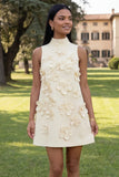 Floral Blue High Neck A-Line Homecoming Dress