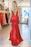 Sparkly Red Sweetheart Sheath Prom Dress with Slit