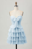 Yellow A Line Tiered Strapless Homecoming Dress with Bow