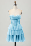 Fuchsia Corset Tiered A Line Strapless Homecoming Dress
