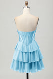 Fuchsia Corset Tiered A Line Strapless Homecoming Dress