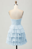 Yellow A Line Tiered Strapless Homecoming Dress with Bow